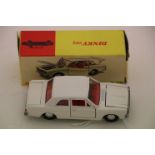 Boxed Dinky Ford Cortina De Luxe in white with red interior, diecast excellent, box gd