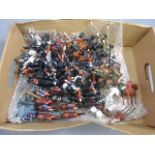 Collection of metal mounted horses figures and soldiers including Britains, approximately 50
