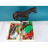 Two vintage Sindy wardrobes circa 1960's both containing vintage clothing, along with a Sindy horse