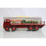 Boxed Dinky Supertoys 905 Foden Flat Truck with chains in maroon, chains intact, red hubs, good