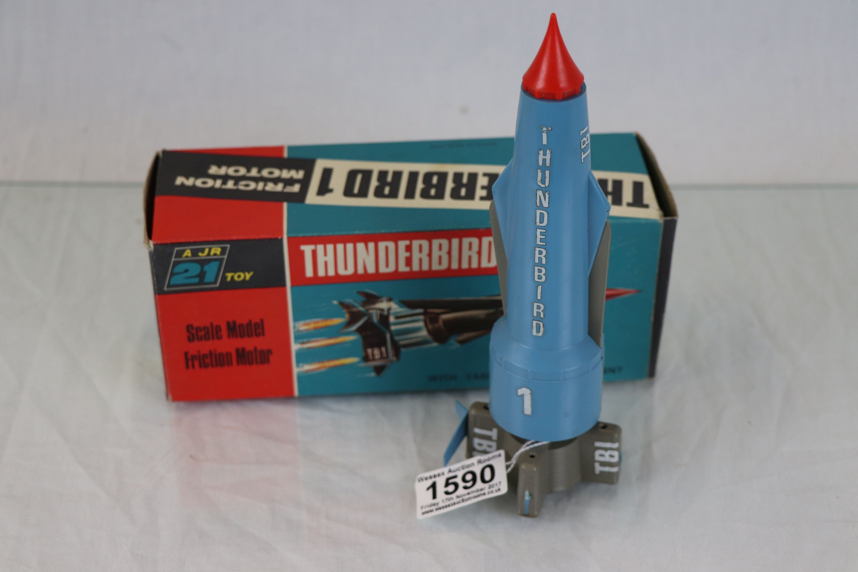 Boxed AJ Rosenthal 21 Thunderbirds Thunderbird 1 friction motor vehicle with some damage, box gd