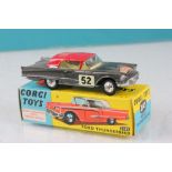 Boxed Corgi 214S Ford Thunderbird in black body, red roof, yellow interior, diecast vg with some