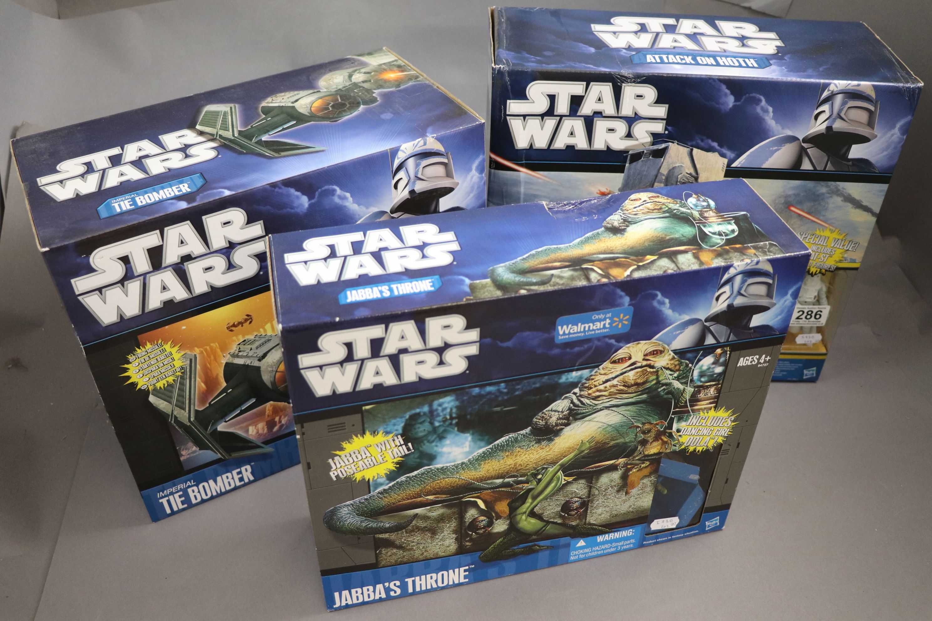 Star Wars - Three boxed Hasbro Star Wars vehicle/play sets to include Jabba's Throne (Walmart