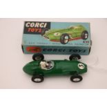 Boxed Corgi 152 BRM Formula 1 Grand Prix Racing Car in British Racing Green, with driver, diecast