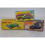 Three diecast model vehicles to include Dinky Austin Atlantic (incorrectly boxed), Matchbox 75