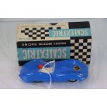 Boxed Triang Scalextric Lister Jaguar MM/E1 in blue, fair condition but well used, gd box