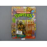 Original carded Playmates Bandai Teenage Mutant Hero Turtles Donatello figure 20 back, unpunched, vg