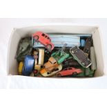 Collection of vintage play worn Dinky diecast model vehicles to include Bedford, OXO Trojan, Car