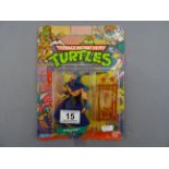 Original carded Playmates Bandai Teenage Mutant Hero Turtles Shredder figure 20 back, unpunched,
