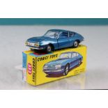 Boxed Corgi 332 Lancia Fulvia Sport Zagato in metallic blue with sky blue interior, diecast & box