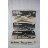 Collection of 3 Airfix boxed plastic model kit aeroplanes, to include 2 of Avro Vulcan mk2, and a