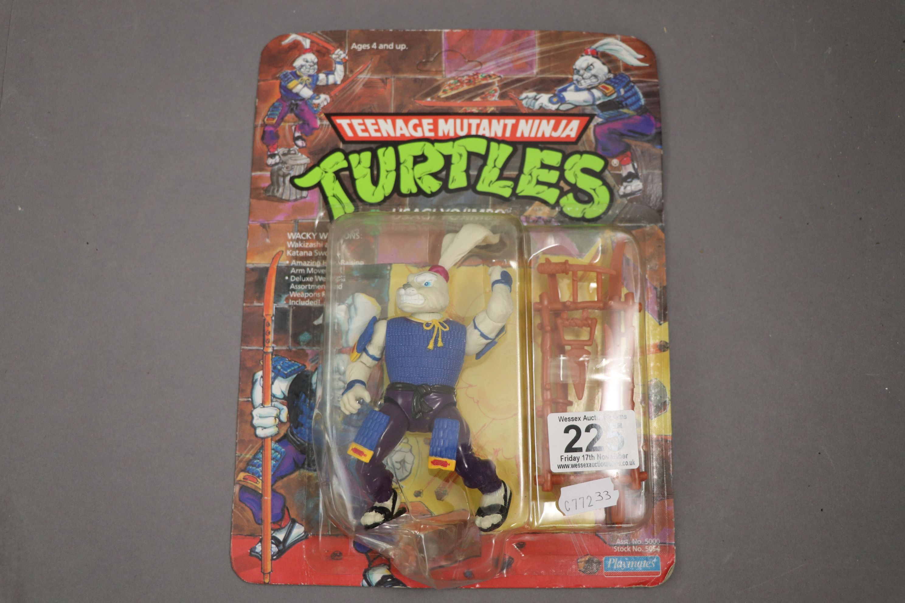 Carded Playmates Teenage Mutant Ninja Turtles Usagi Yojimbo figure, unpunched, bottom of bubble is