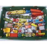 Collection of vintage play worn Dinky, Corgi & Matcbox diecast model vehicles featuring
