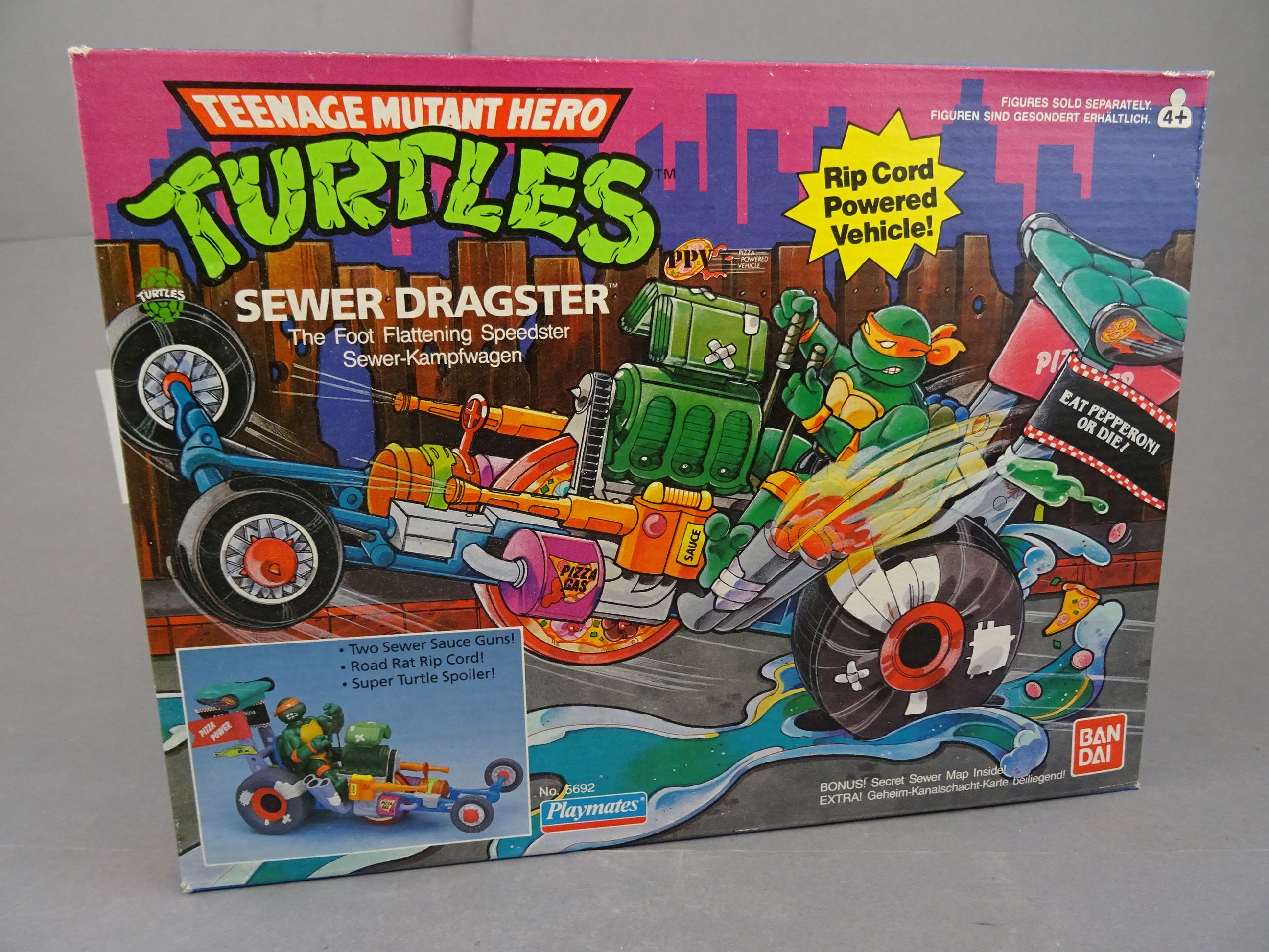 Original boxed Playmates Bandai Teenage Mutant Hero Turtles Sewer Dragster vehicle, appears to be