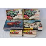 Nine Airfix slot cars including model kits containing within Airfix model kit boxes, features