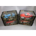 4 Boxed 1/18 die cast Burago cars, to include Ferrari 550 (1996), Mercedes Roadster (1957), Alfa