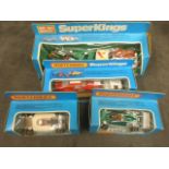 Four boxed Matchbox Super Kings to include K76 Volvo Rally Support Set, KP1 x 2 (variants) and K2