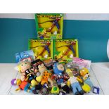 Group of toys to include The Simpsons soft toys x 3, Marvel soft toys, boxed Star Wars mug x 2,