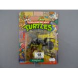 Original carded Playmates Bandai Teenage Mutant Hero Turtles Rocksteady figure 20 back, unpunched,