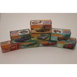 Eight boxed Matchbox 75 Series diecast vehicles to include 6 Mercedes Tourer in metallic blue, 59