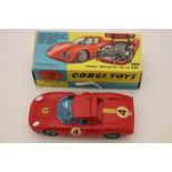 Boxed Corgi 314 Ferrari Berlinetta 250 Le Mans with race number 4, diecast & decals vg with