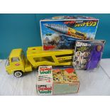 Group of mixed toys to include Tonka car transporter, carded Palitoy Space 1999 Mysterious Alien (