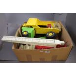 Collection of 4 metal Tonka toys to include, Large lorry tipper truck, Elevating fire engine, open