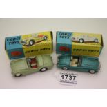 Two boxed Corgi diecast vehicles to include 302 MGA Sports Car in metallic green and 305 Triumph TR3