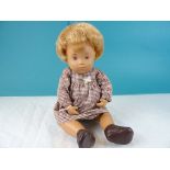 Original Sasha baby doll in original outfit and moses basket, vg