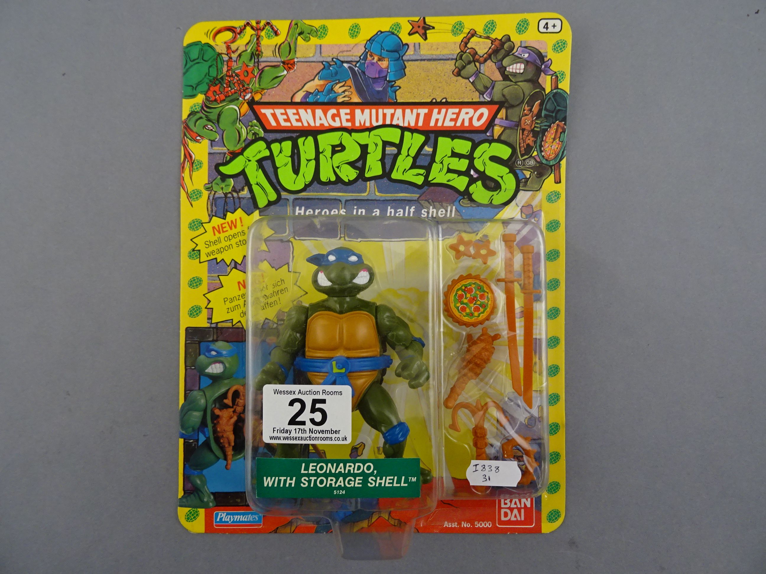 Original carded Playmates Bandai Teenage Mutant Hero Turtles Leonardo with Storage Shell figure,