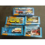 Five boxed Matchbox Super Kings to include K30 Unimog and Compressor, K42 Road Ripper, K11 Dodge