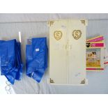 Vintage Sindy dolls wardrobe with outfits, two inflatable Sindy tents and two Sindy booklets