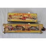 Boxed Matchbox Major Pack M8 Car Transporter and M4 Fruehauf Hopper Train, some paint loss, boxes