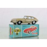 Boxed Triang Spot On 217 Jaguar E Type with lifting bonnet in beige, excellent condition, sky blue