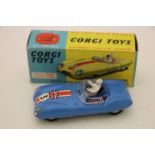 Boxed Corgi 151A Lotus Mark Eleven Le Mans Racing Car in blue with British flag and race number 3,