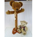 1986 Teleconcept Teddy Bear Telephone plus a Merrythought cat toy type Bear stand with wooden base