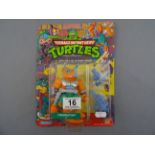 Original carded Playmates Bandai Teenage Mutant Hero Turtles Triceraton figure 40 back, unpunched,