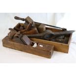 Collection of Tools including Planes, Hammers, Axe Head, etc