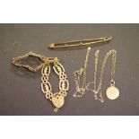 9ct Gold bracelet, brooch & necklace