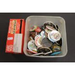 Box of vintage badges and a Guinness jigsaw