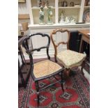 Victorian Mahogany Ballon Back Chair together with a Victorian Black Lacquered Chair