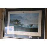 Print of H.M.S. Hood by Robert Taylor 1980 signed by Ted Briggs (survivor)