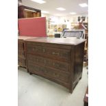 Large French Oak Chest of Three Long Drawers with foliate carved panels