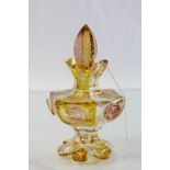 Bohemian Crystal Amber Glass Perfume Bottle and Stopper etched with floral displays