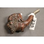 Vintage carved wooden Moors Head pipe and a large Meerschaum pipe
