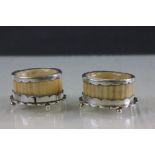 Pair of ivory and glass silver mounted table salts Birmingham on an i 1887.