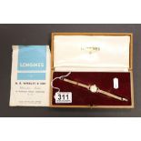 Boxed ladies 9ct Gold Longines wristwatch with papers