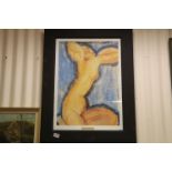 After Amedeo Modigliani (Italian Jewish artist) studio framed print of nude female in abstract