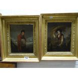 Pair of 19th century Gilt Framed Oil Paintings on Canvas depicting Country Girls in a Rural