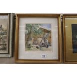 J Horner early 20th century water colour Washing Day Rural scene signed.